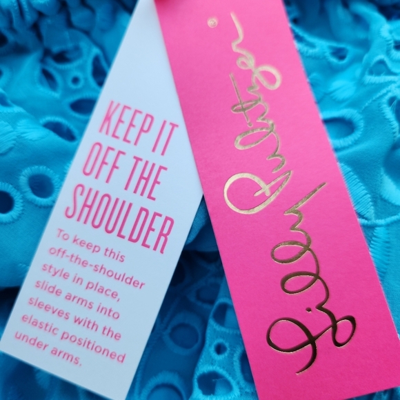 NWT Lilly Pulitzer Geri Off the Shoulder Seabreeze Blue Dress SZ M - Picture 10 of 16